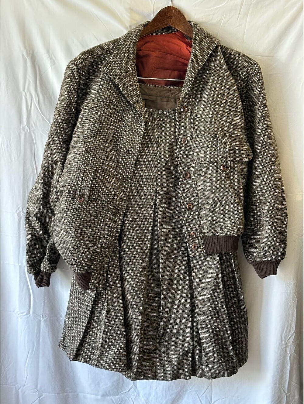 Vintage Danièle O 100% Wool Brown Tweed Two-Piece Suit Set E-6
